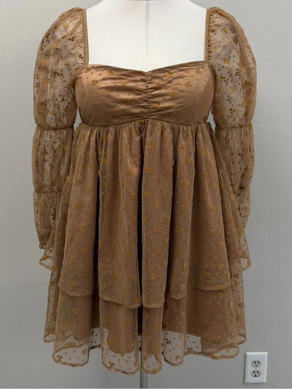 Storia Camel Found Your Love Babydoll Mini Dress - New - Size Large